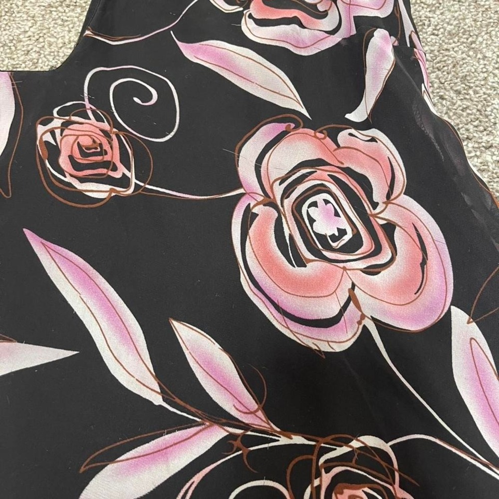 90s Mary McFadden black and pink floral dress with ruffle hem - Picture 5 of 7